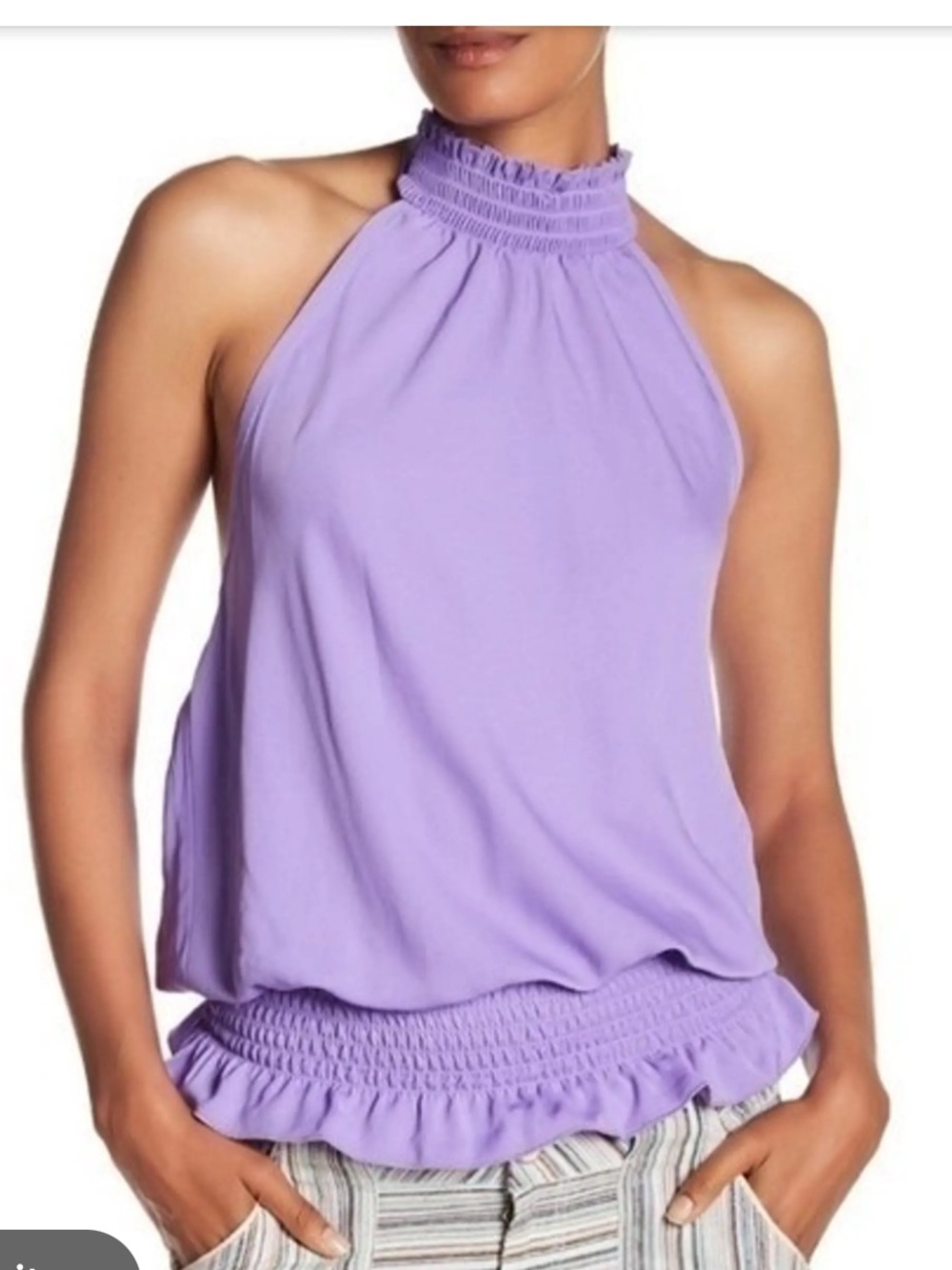 Ramy Brook Smocked Halter Neck Lavender Women's Top